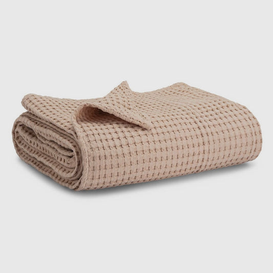 Waffle Knit Baby Blanket - tan